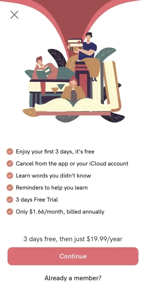Vocabulary paywall screen
