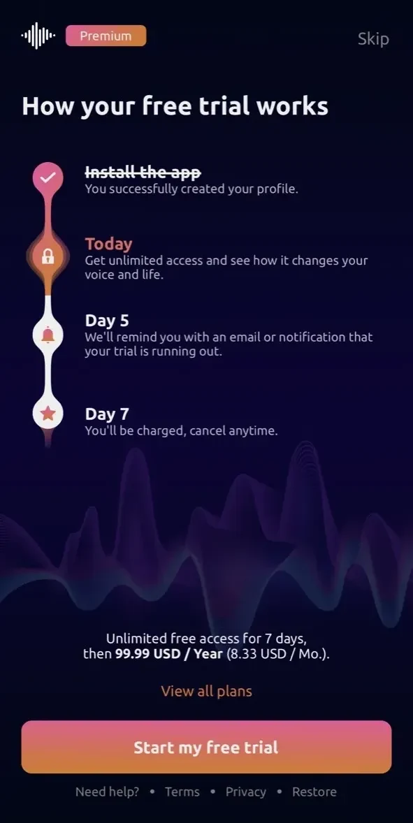 Vocal Image paywall screen