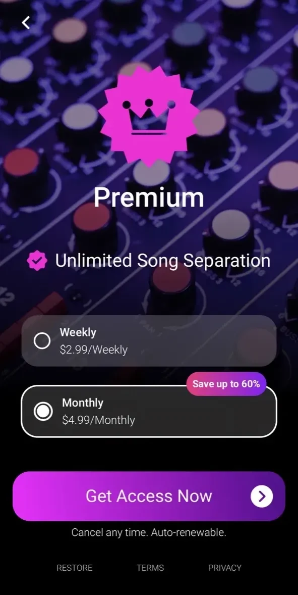 Vocal Remover paywall screen