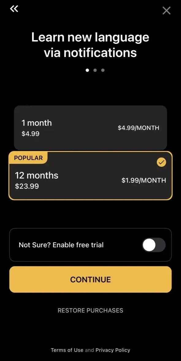 VocApp paywall screen