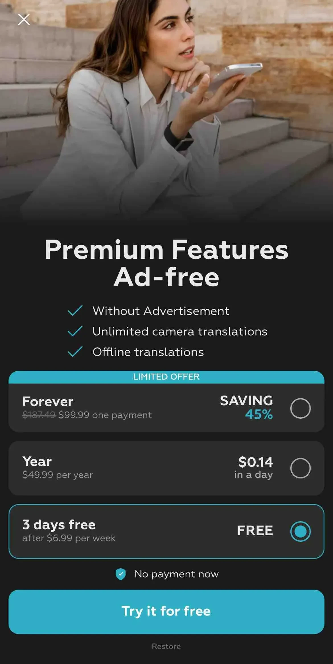 Voice All Language Translator paywall screen