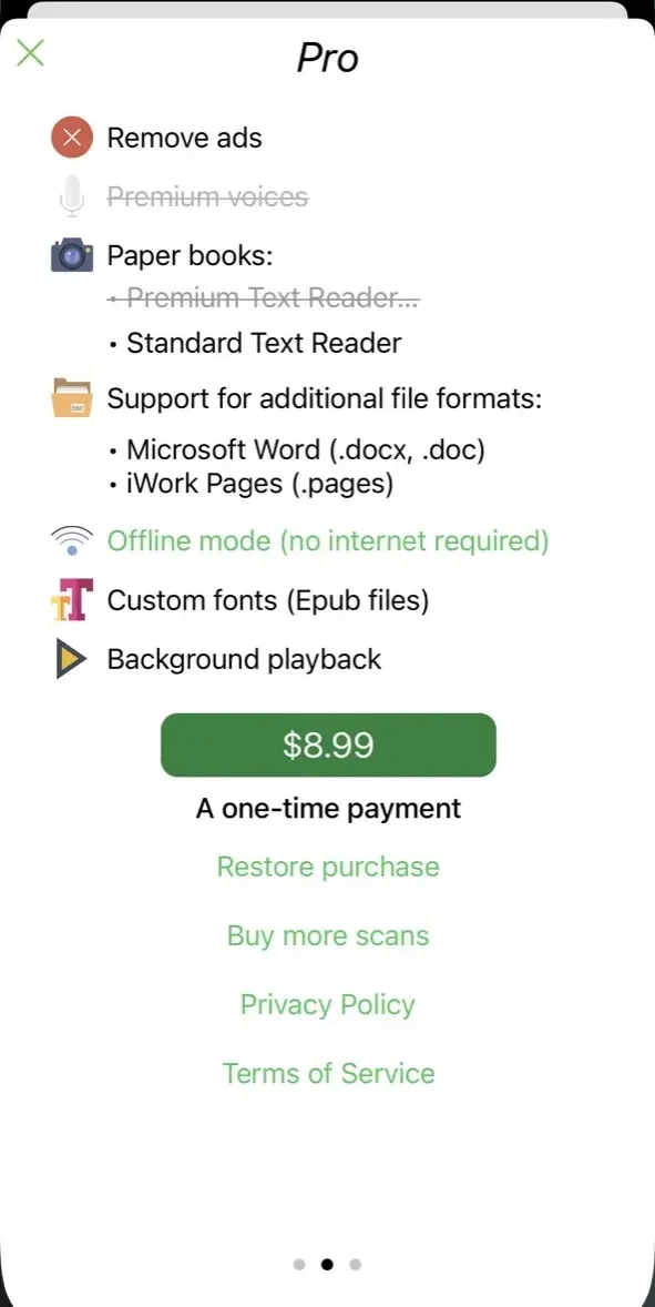 Voice Aloud Reader paywall screen