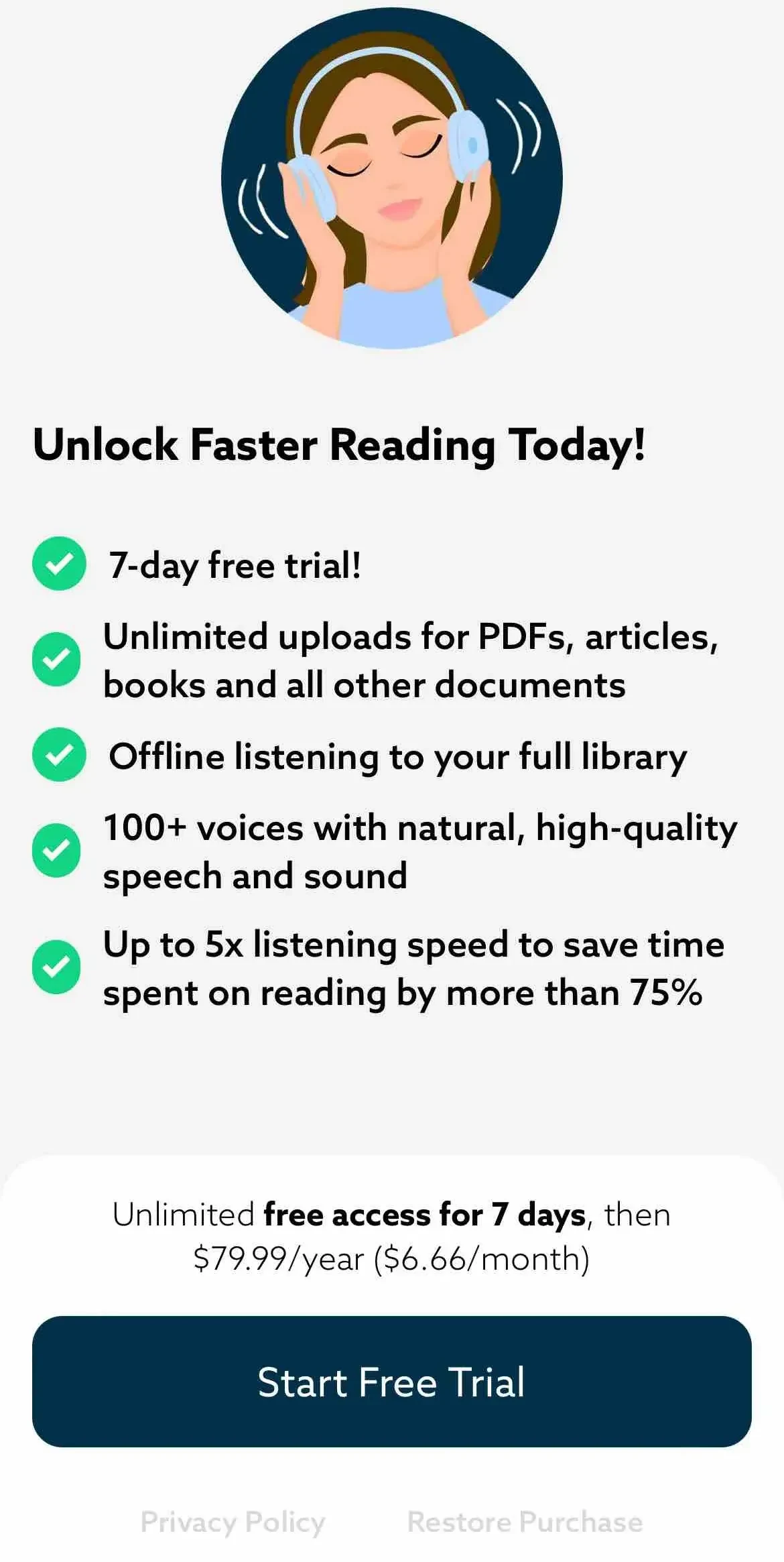 Voice Dream paywall screen