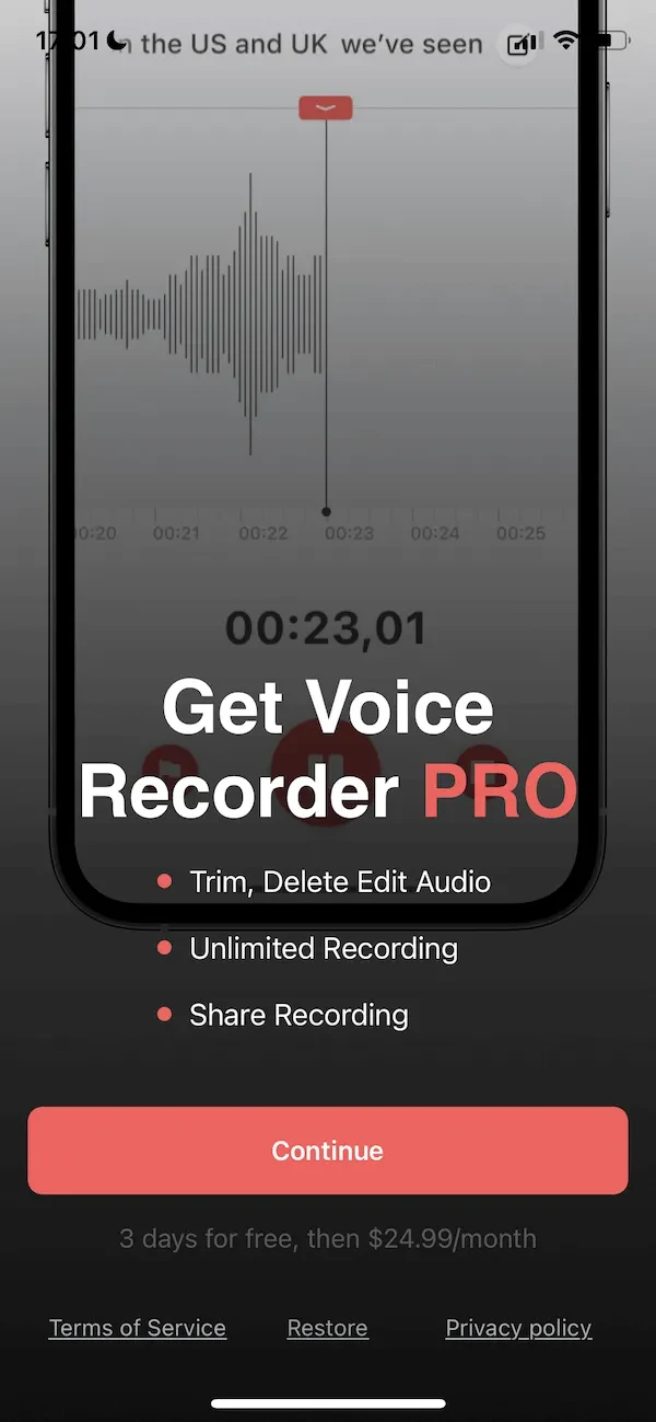 Voice Recorder paywall screen