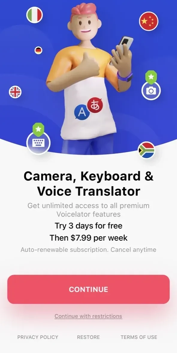 Voice translator paywall screen