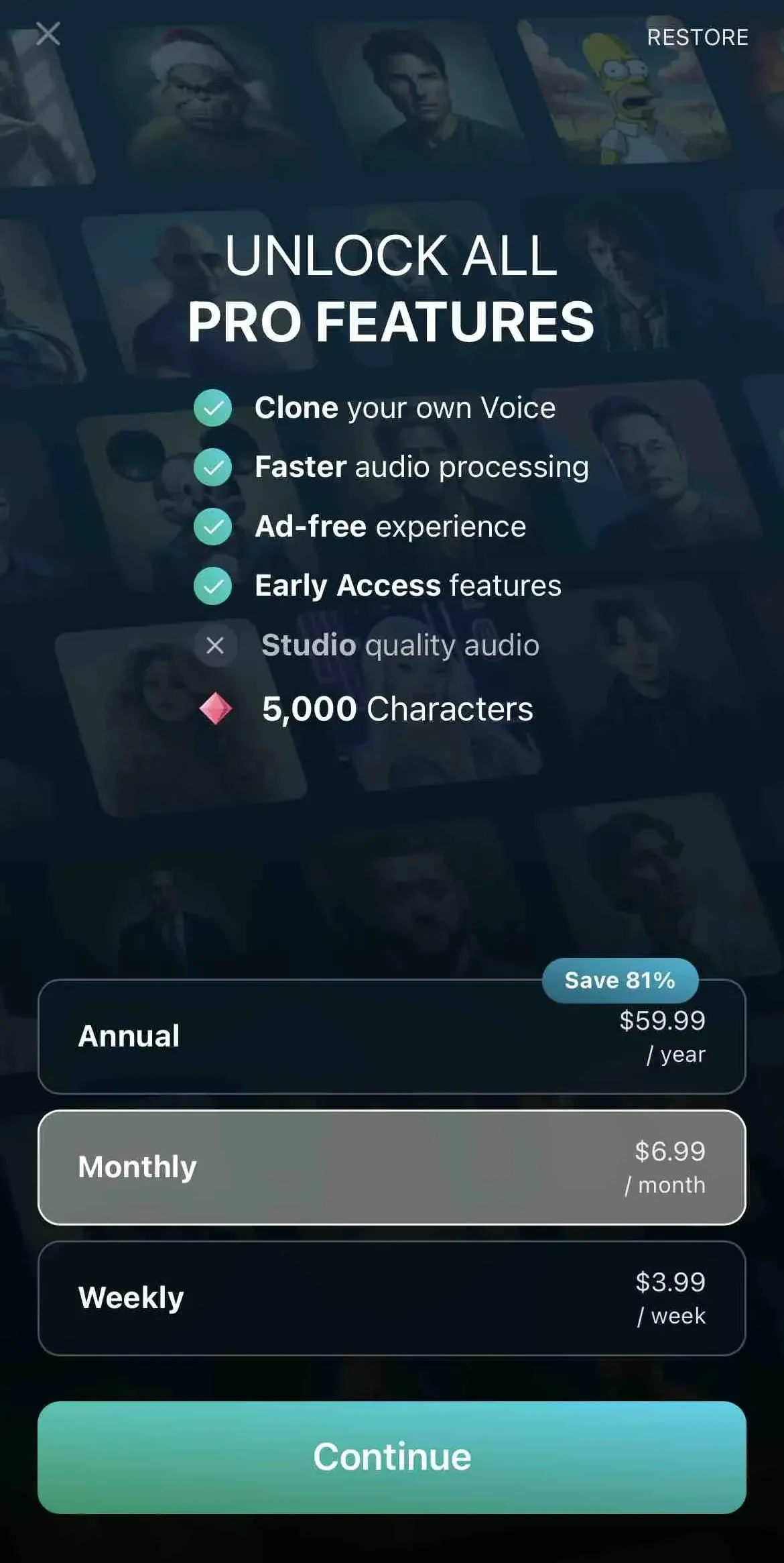 Voices AI paywall screen