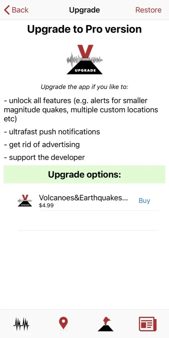 Volcanoes paywall screen