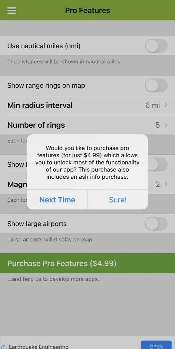 Volcanoes paywall screen