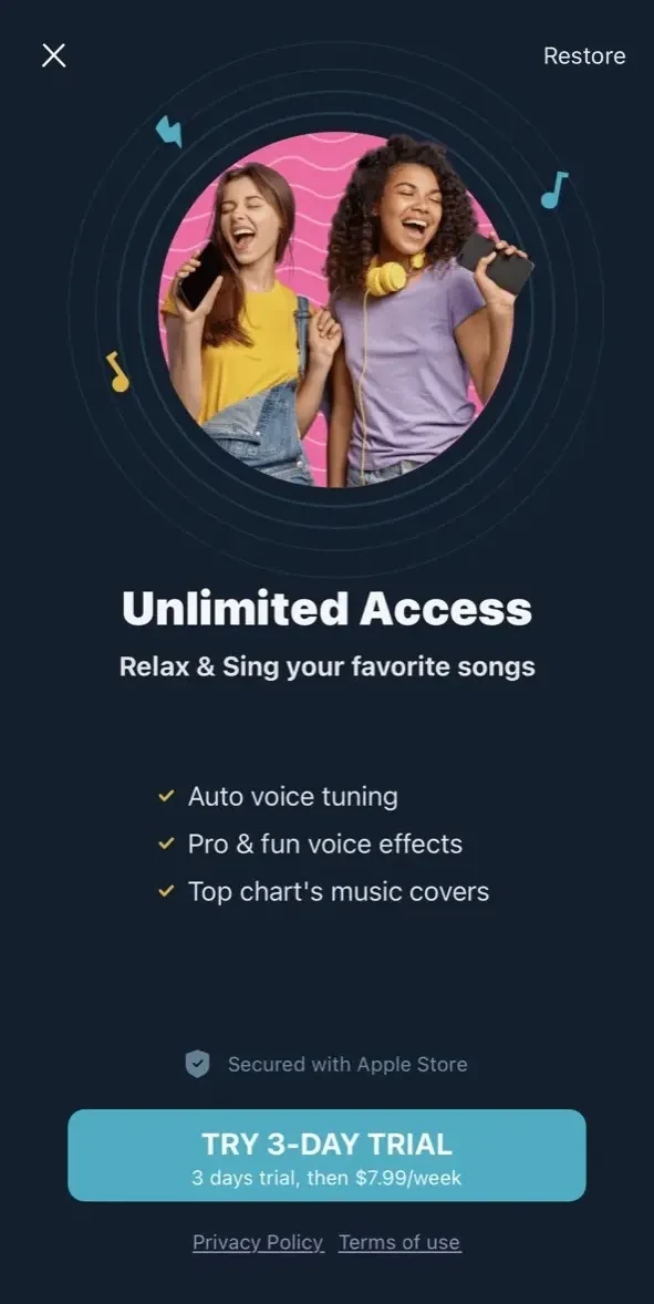 Volmix paywall screen