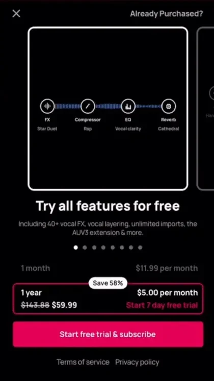 Voloco paywall screen