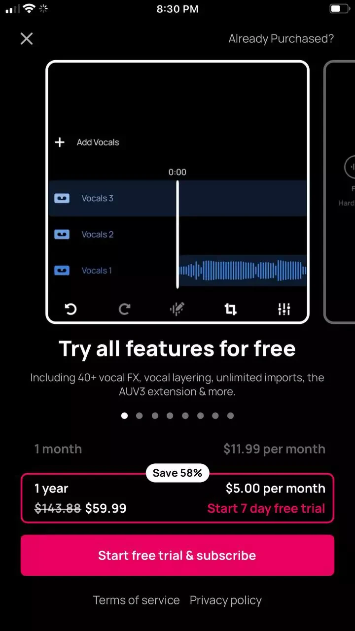 Voloco paywall screen