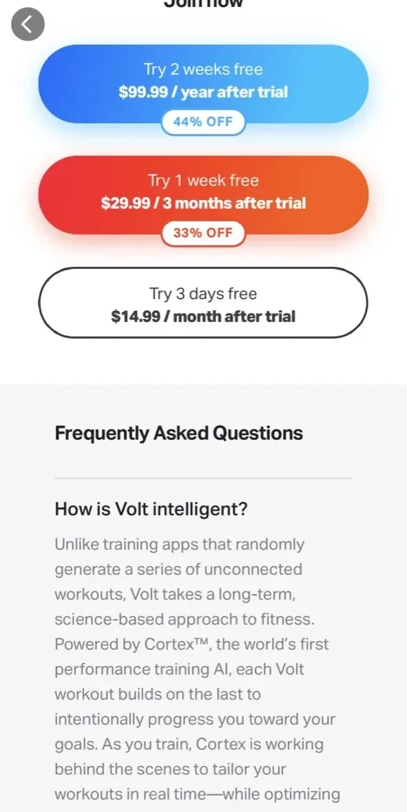 Volt paywall screen