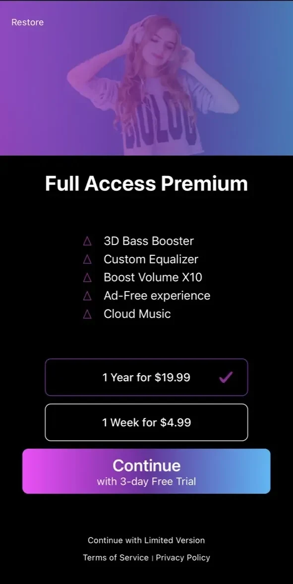 Bass Booster 3D paywall screen