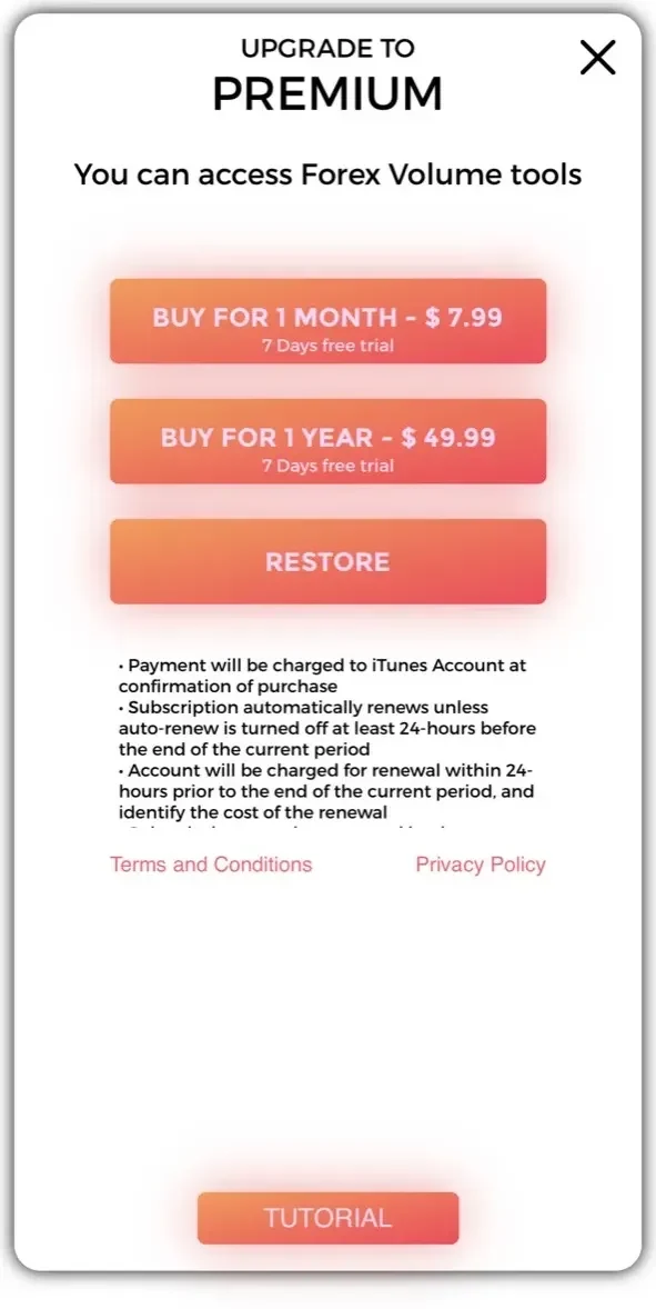 Volume Pit FX paywall screen