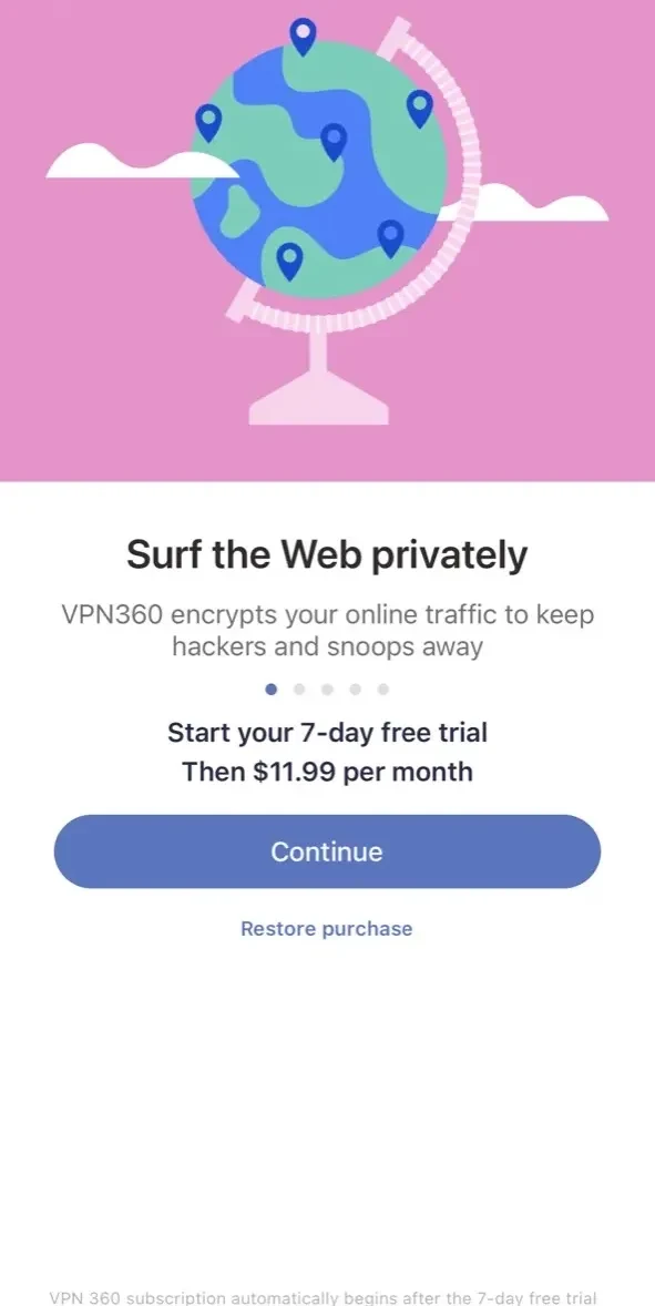 Super VPN 360 paywall screen
