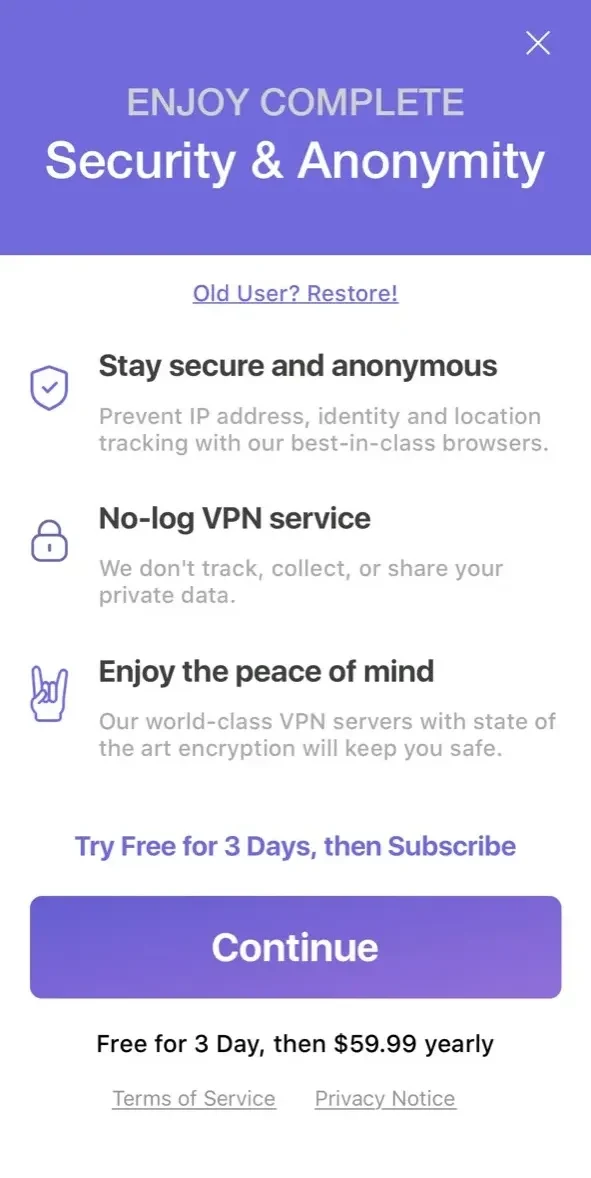VPN Clean paywall screen