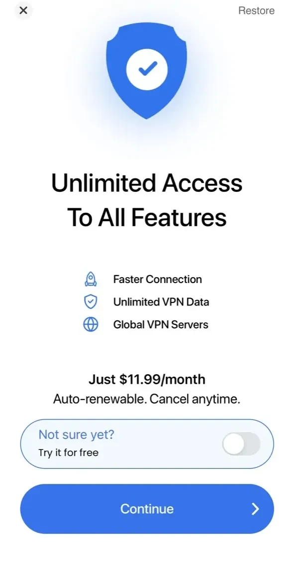 VPN paywall screen