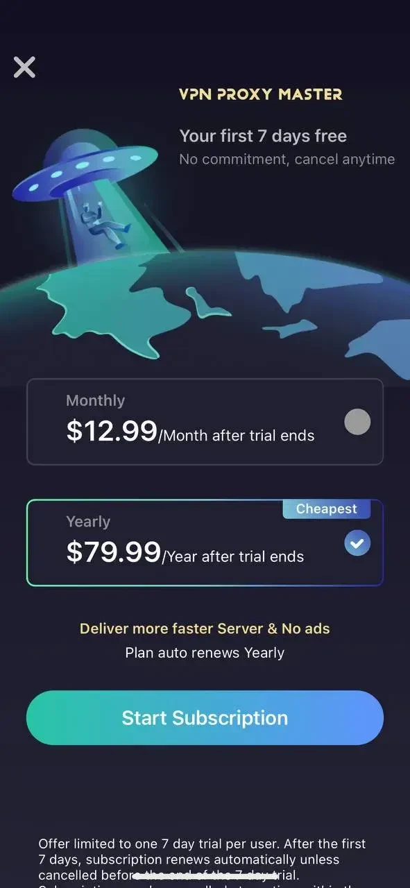 VPN Proxy Master paywall screen