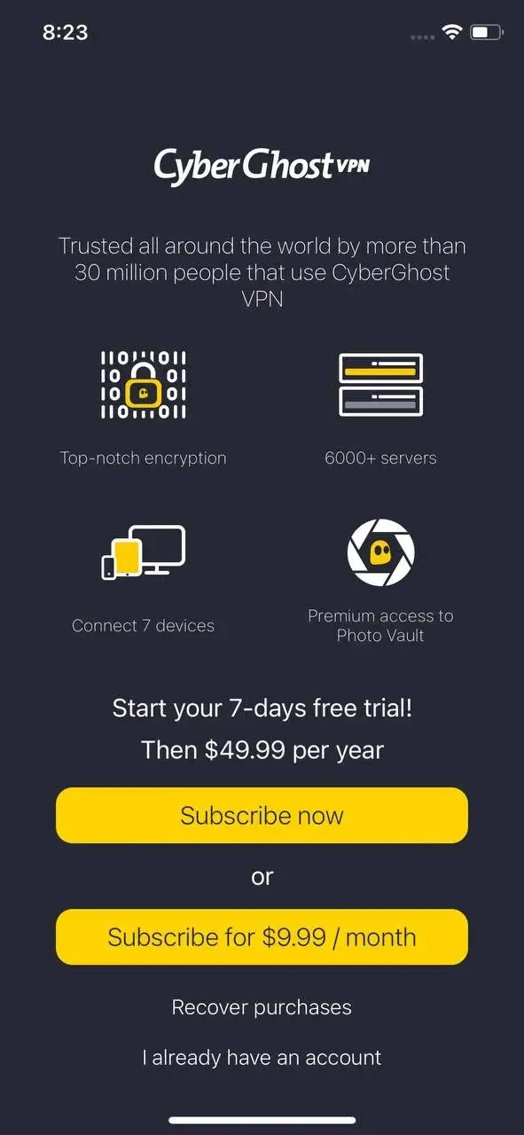 VPN paywall screen