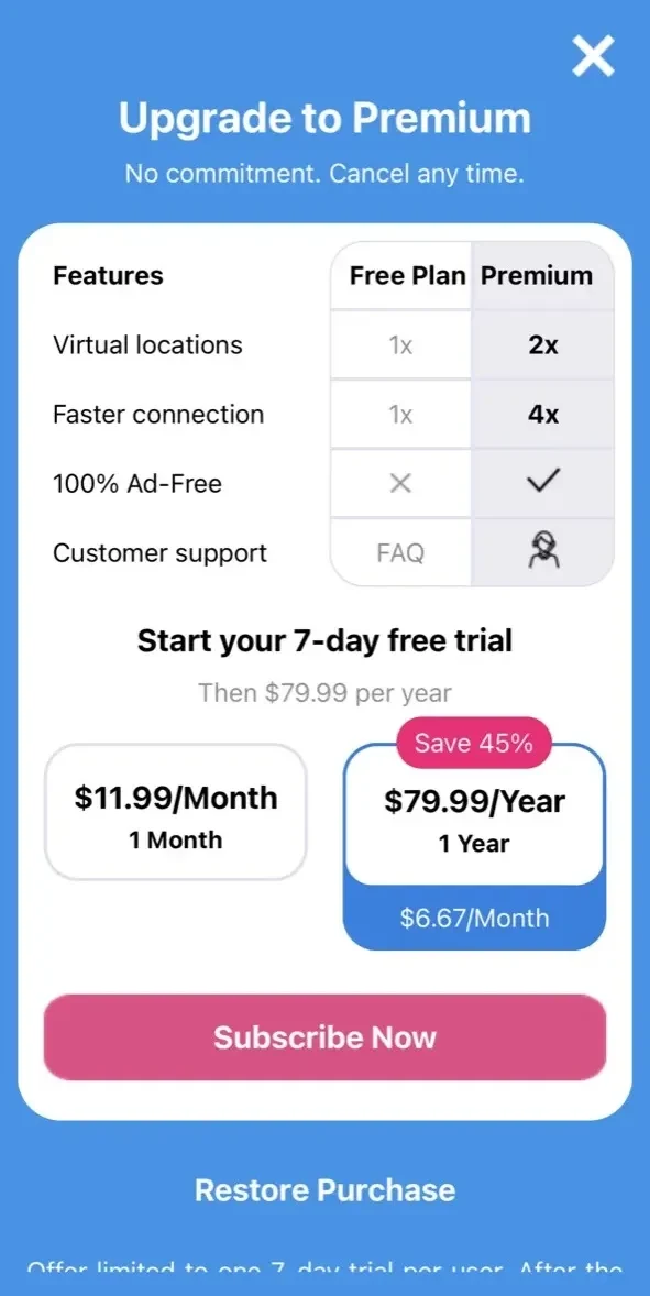 VPN paywall screen