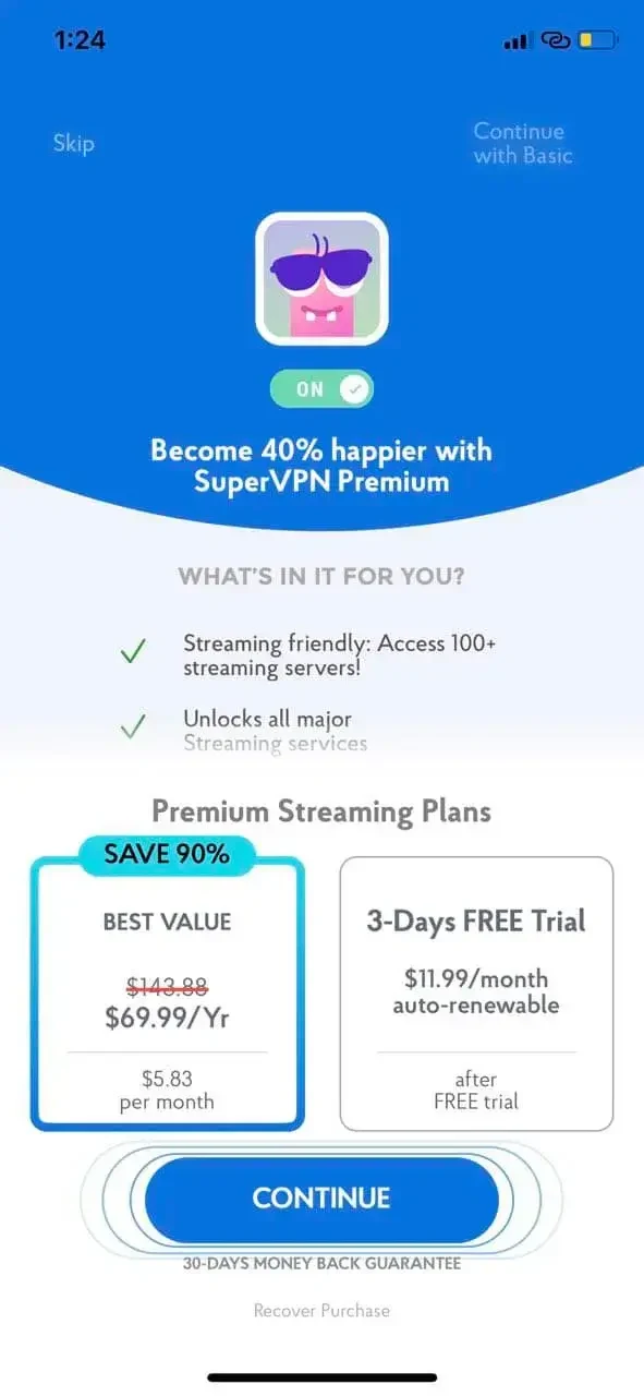 VPN paywall screen