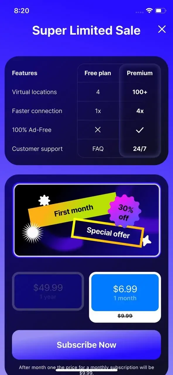 VPN paywall screen