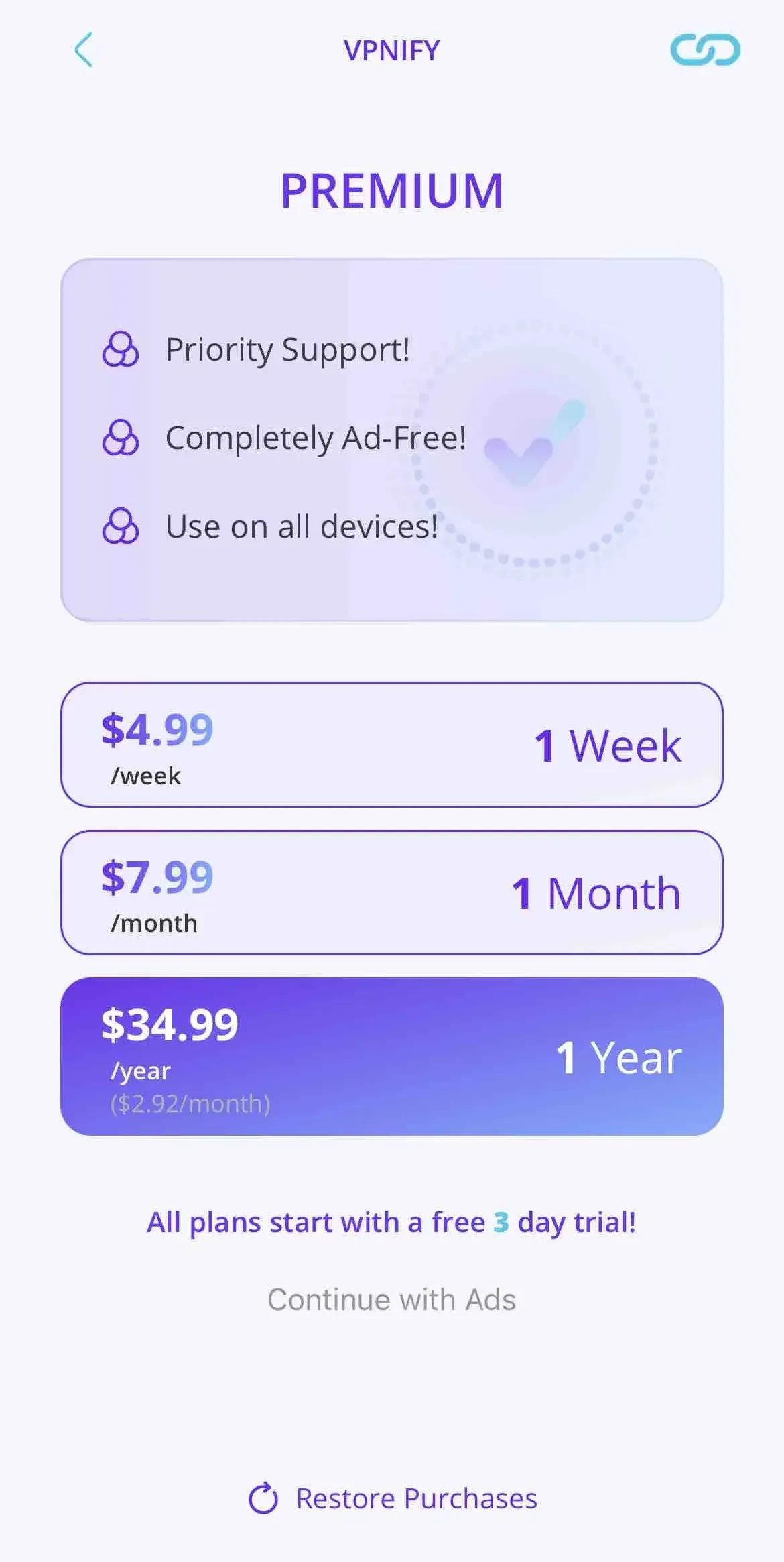 VPNIFY paywall screen