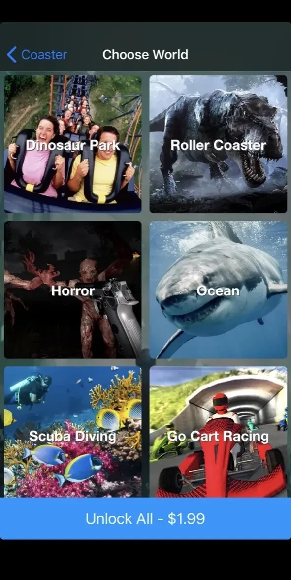 VR Apps Virtual Rollercoaster paywall screen