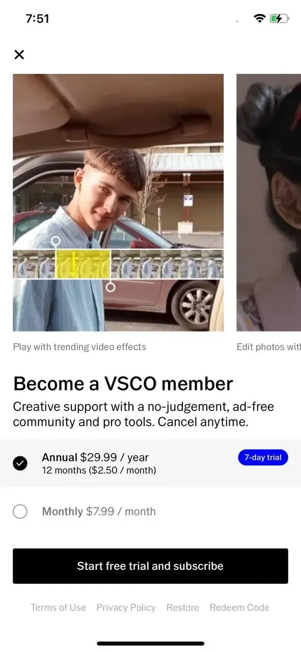 VSCO paywall screen