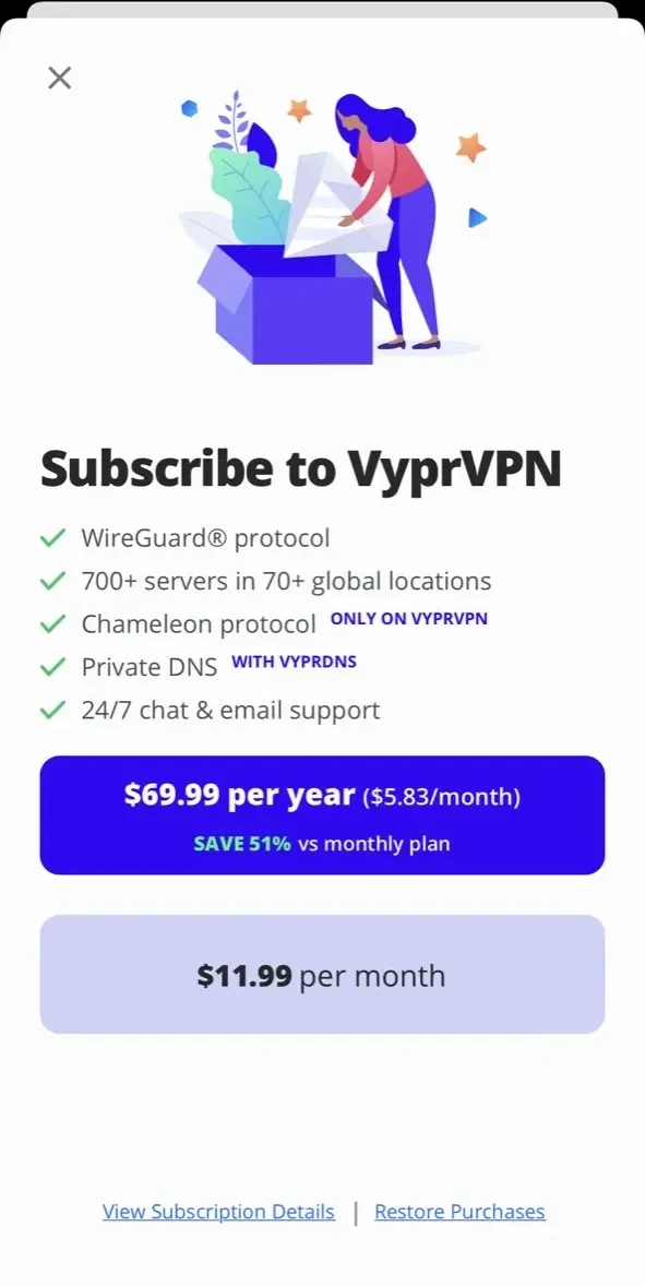 VyprVPN paywall screen