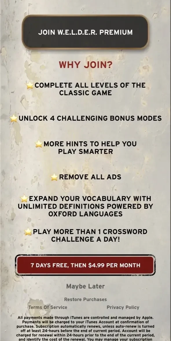 W.E.L.D.E.R. paywall screen