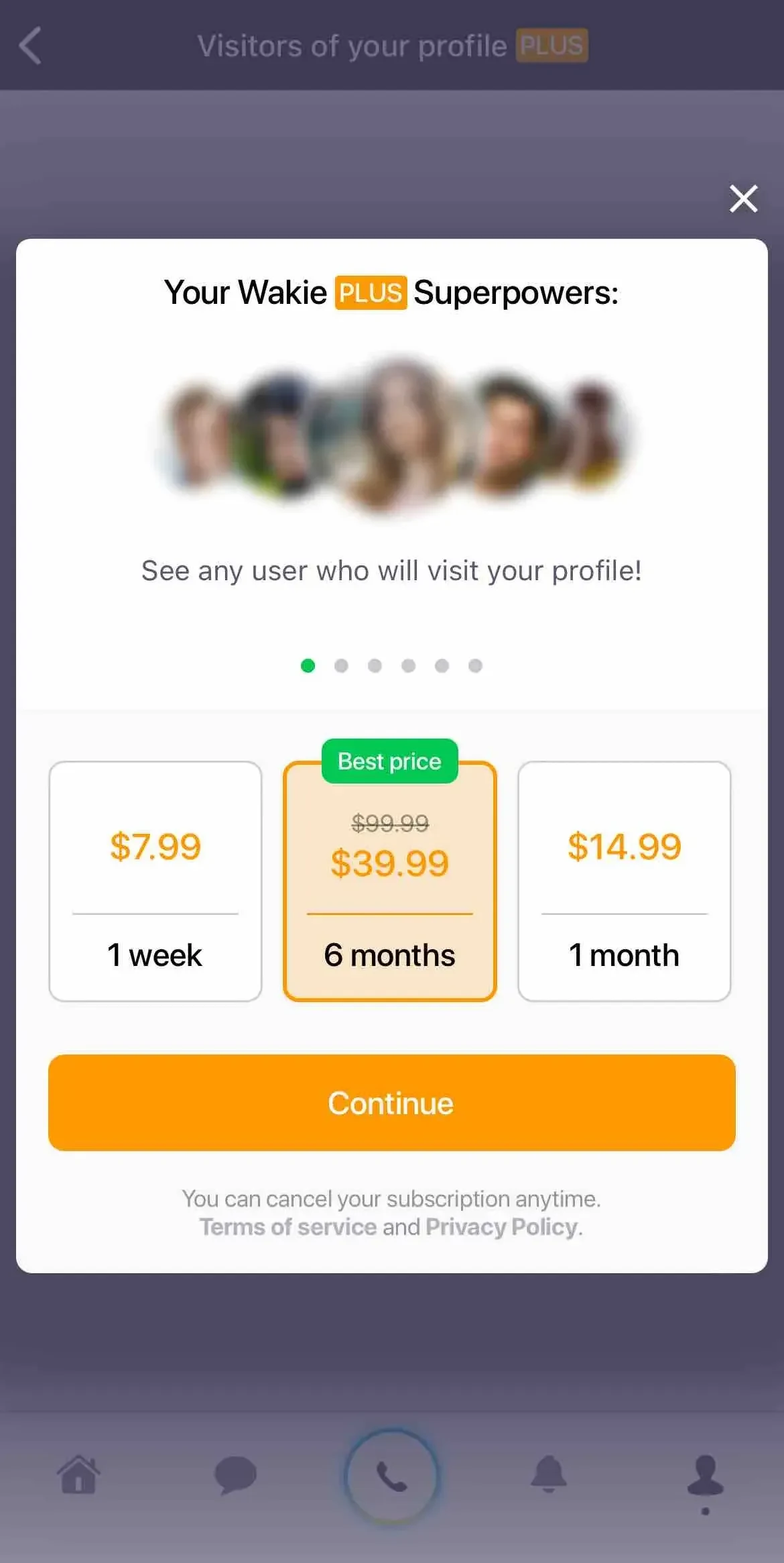 Wakie Chat paywall screen