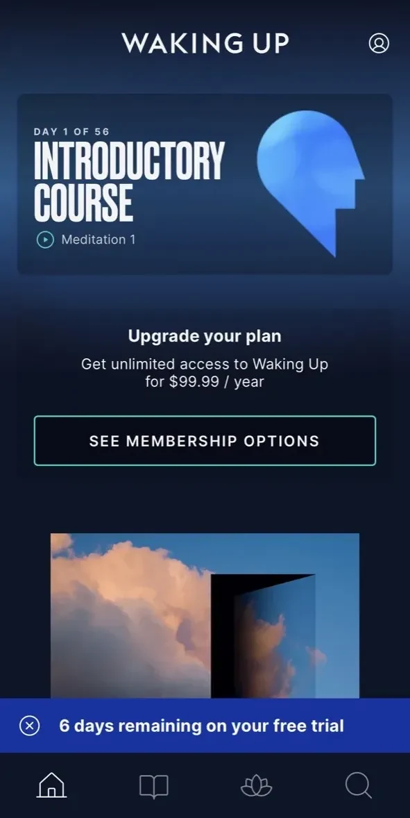 Waking Up paywall screen