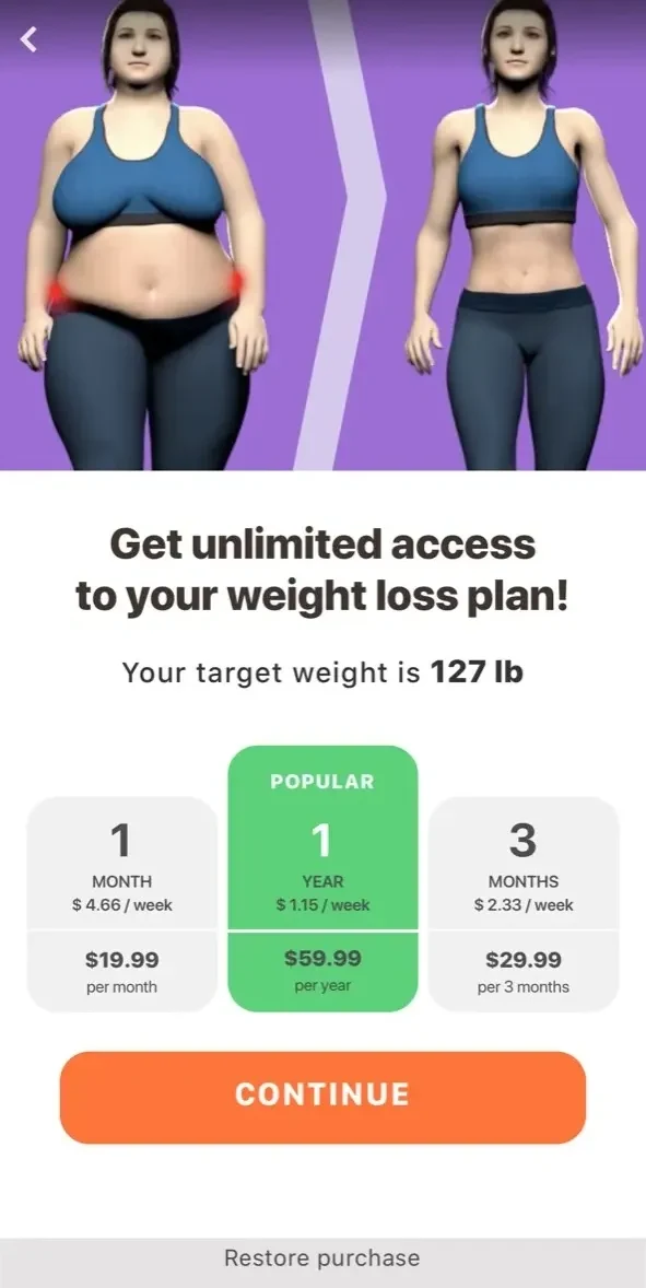 Walking Weight Loss paywall screen