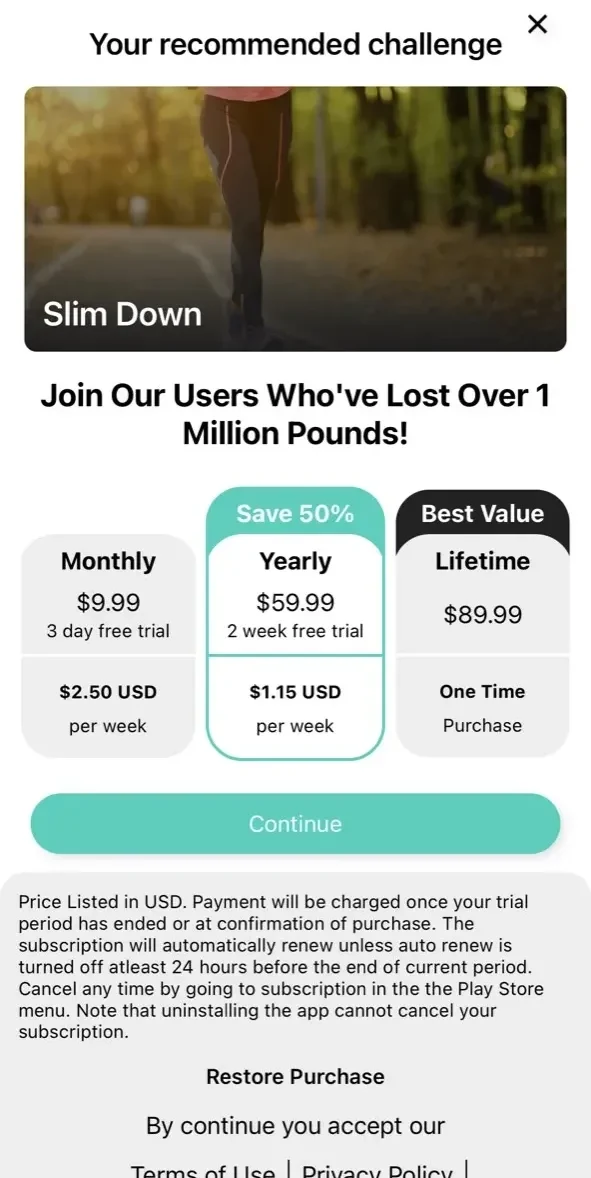 Walkster paywall screen