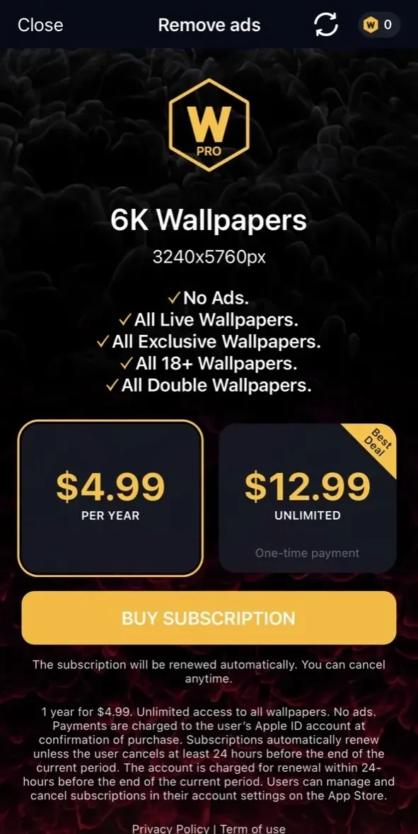 Wallcraft paywall screen