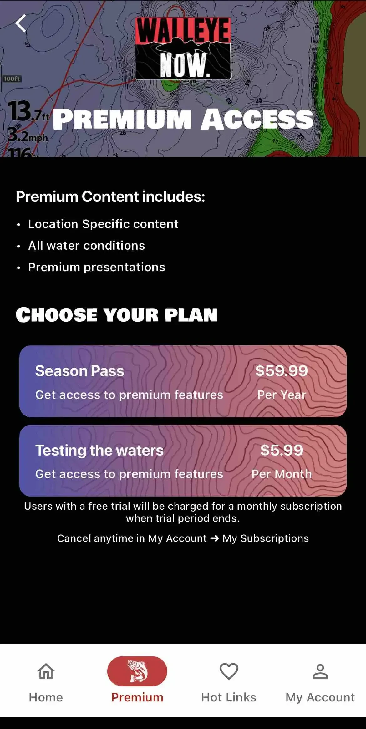 Walleye Now paywall screen