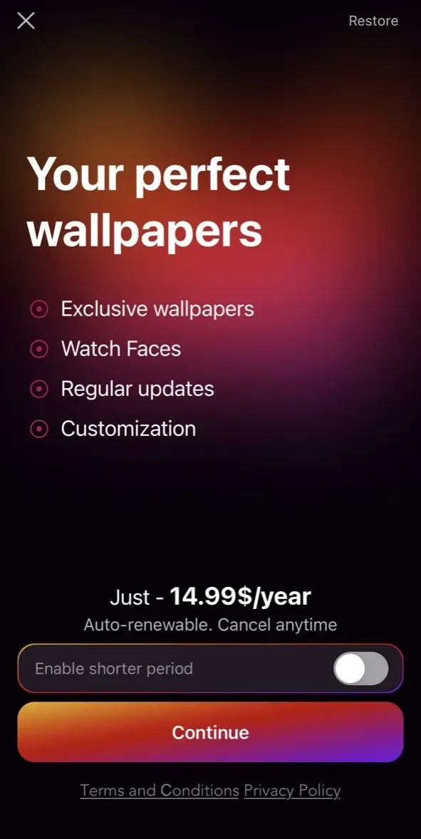 Wallpaper paywall screen