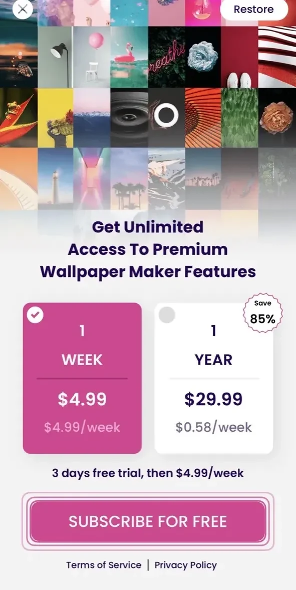 Wallpaper Maker paywall screen