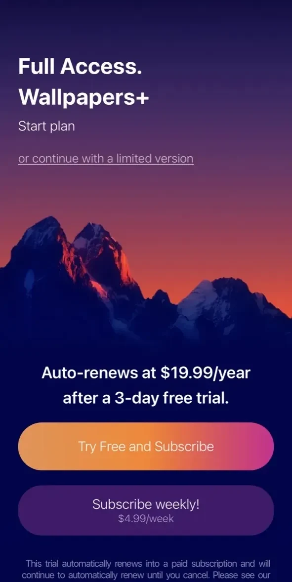Wallpapers paywall screen