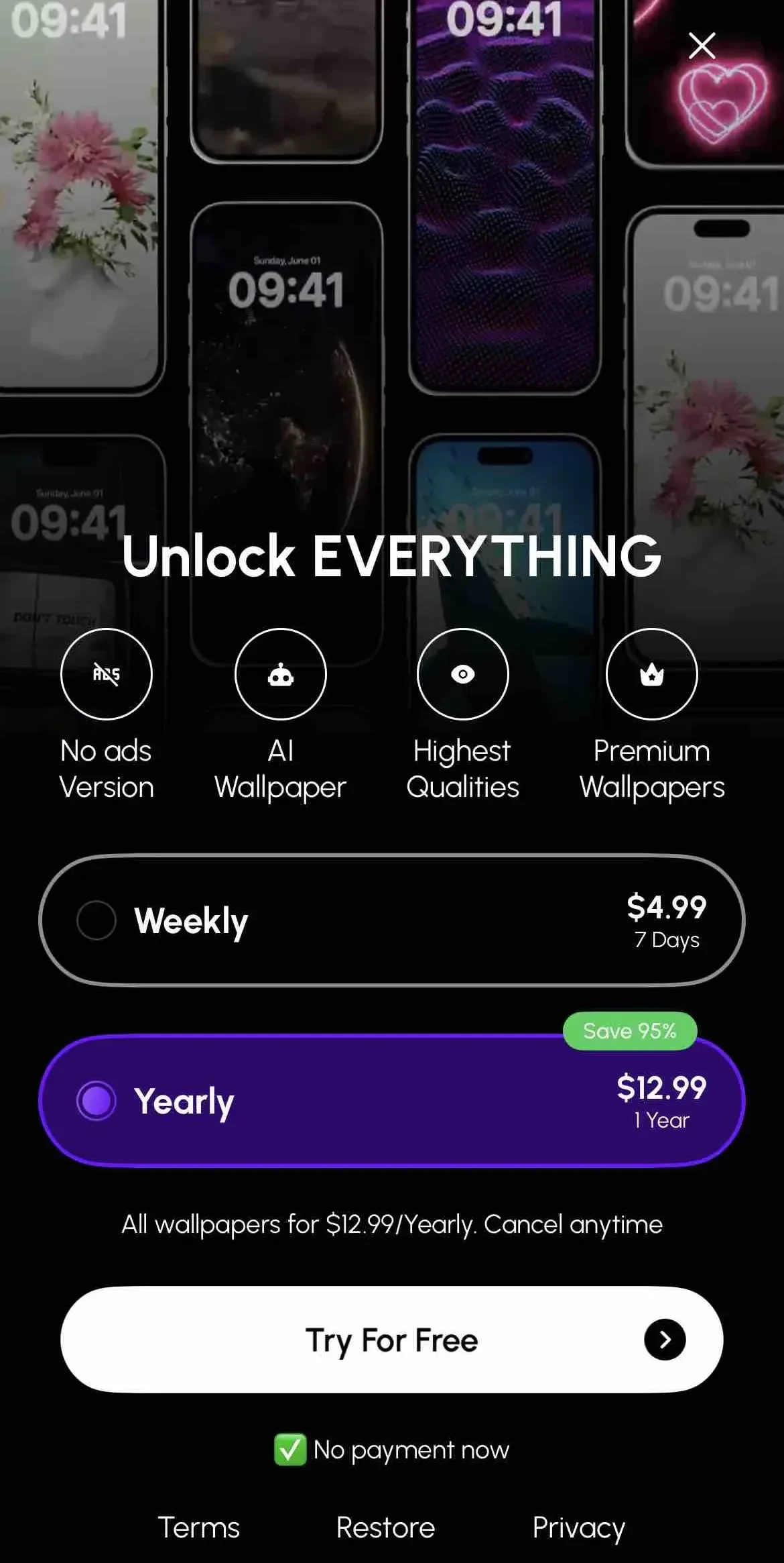 WallPics paywall screen
