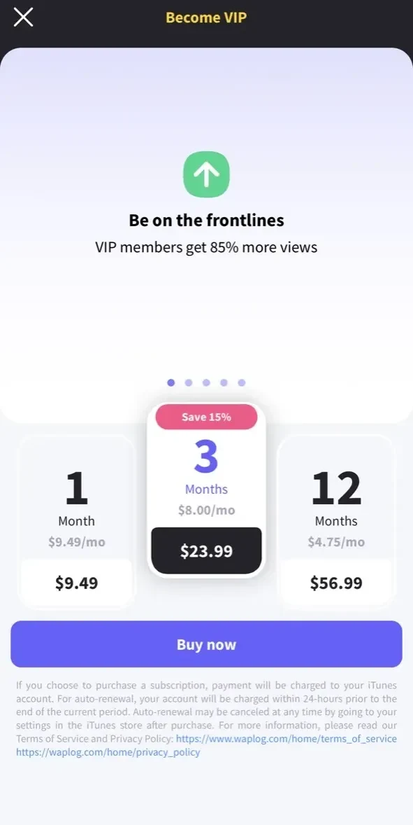 Waplog paywall screen