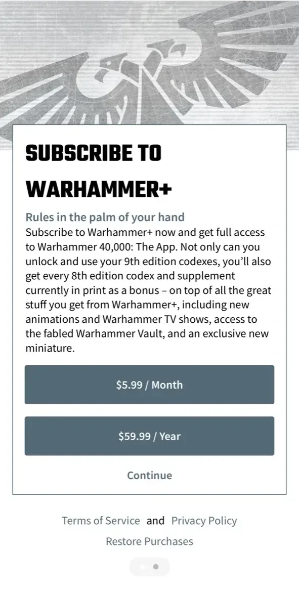 (OLD) Warhammer 40 paywall screen