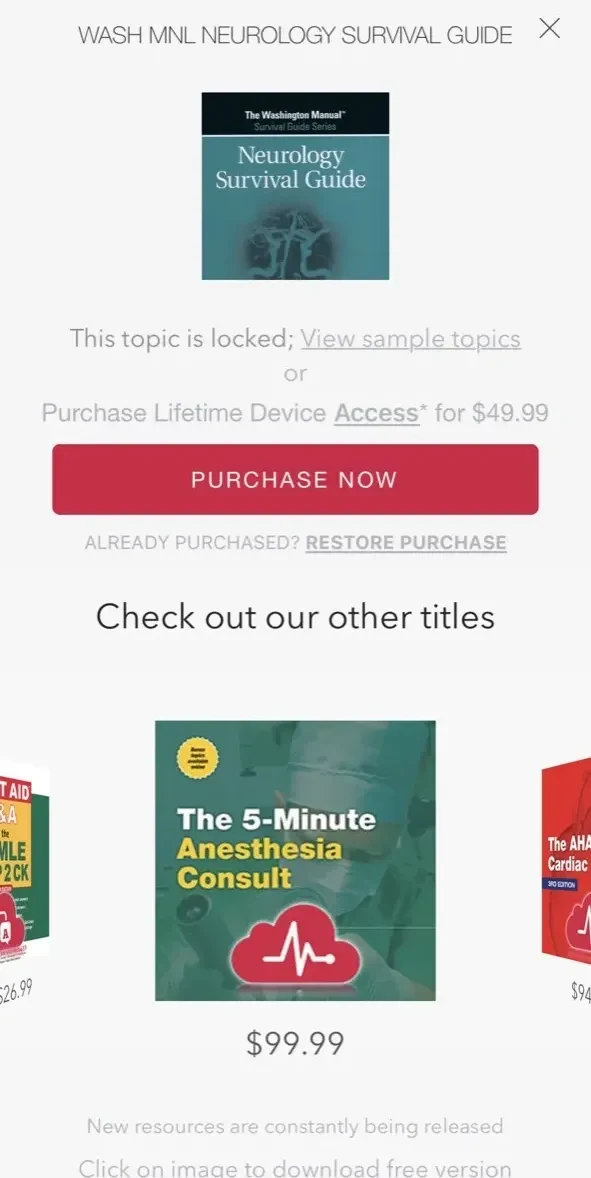 Washington Manual Neurology paywall screen