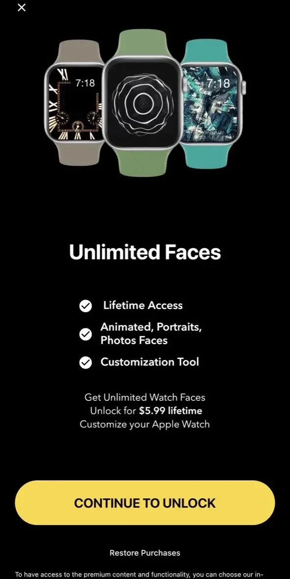 Watch Faces Gallery paywall screen