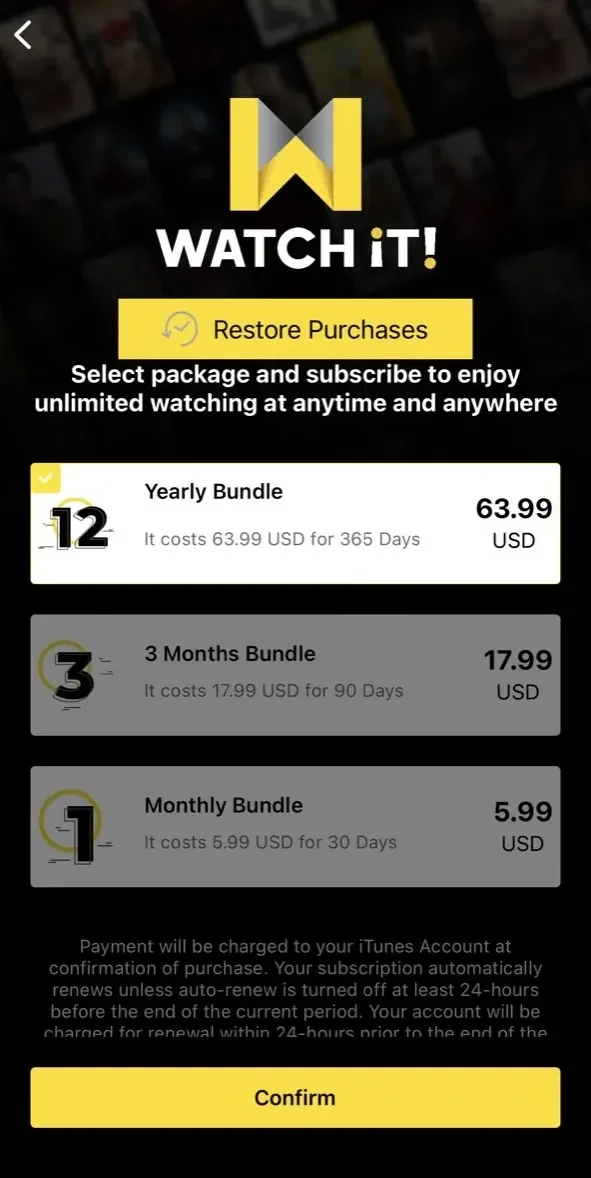 Watch It paywall screen