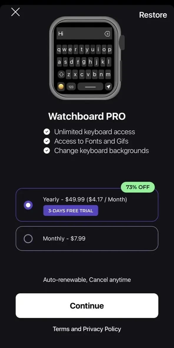 WatchBoard paywall screen
