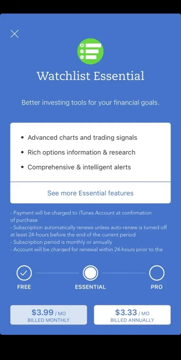 Watchlist paywall screen