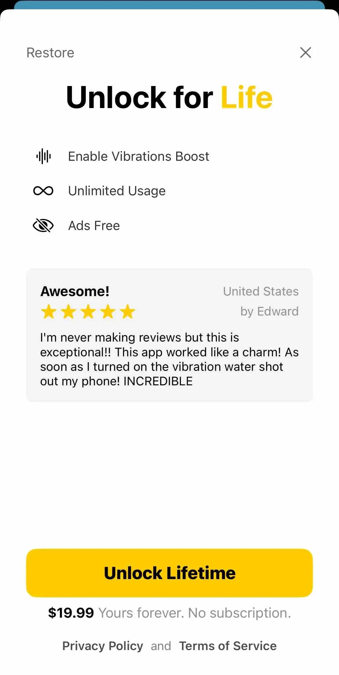 Water Eject° paywall screen