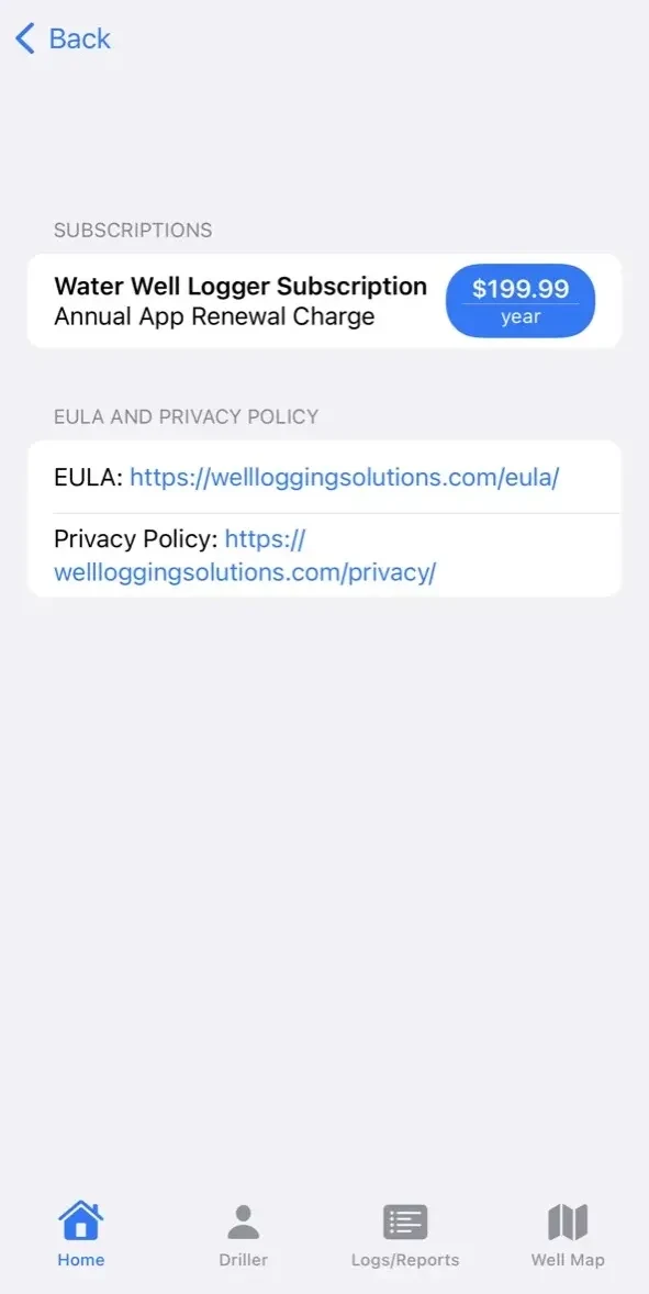 Water Well Logger paywall screen